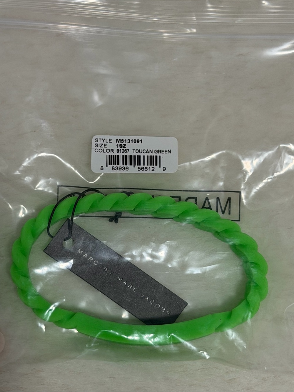 Marc By Marc Jacobs Toucan Green Braided Silicone Bracelet Unisex - Picture 2 of 2